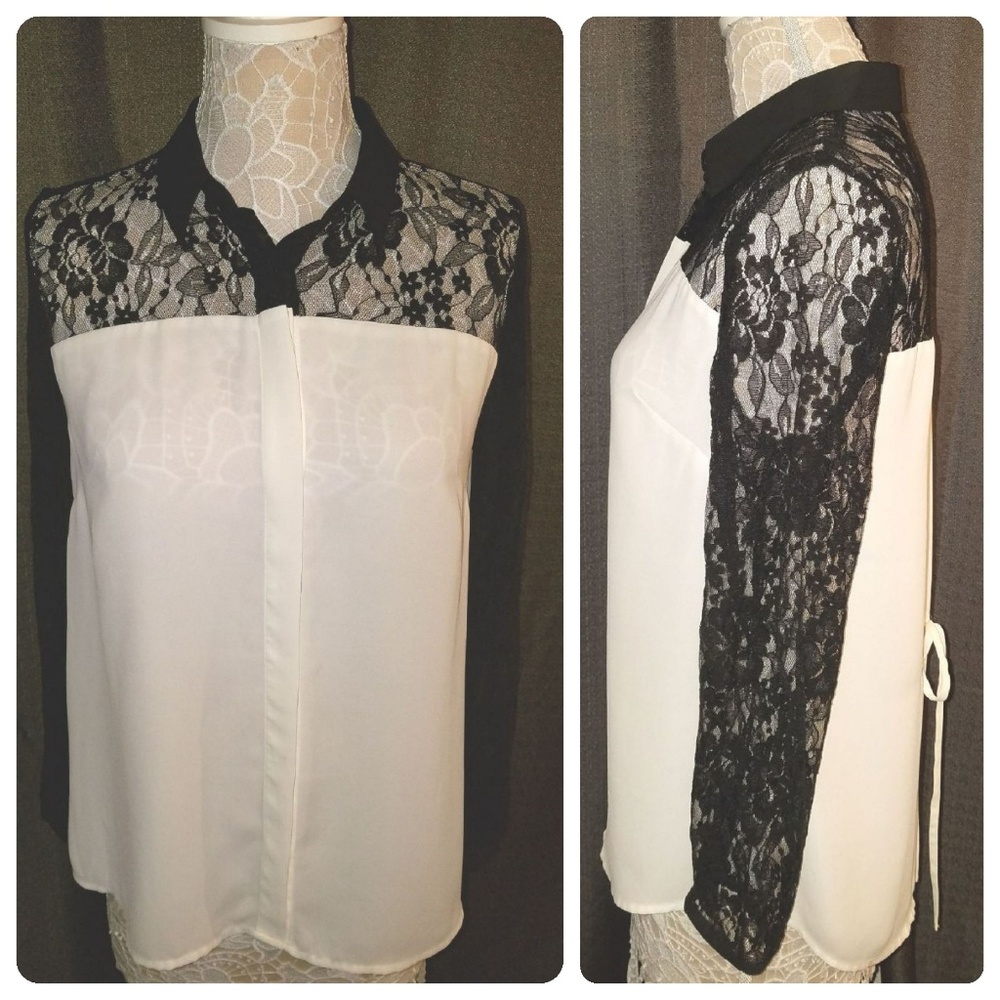 Express Laced Long Sleeve Button Down Blouse
